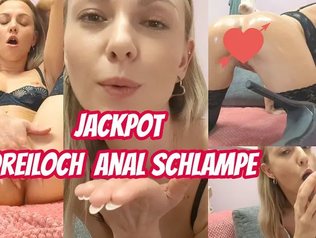 JACKPOT.Drei-Loch Analschlampen Orgasmus, eingeölt,Nylons,Spucken